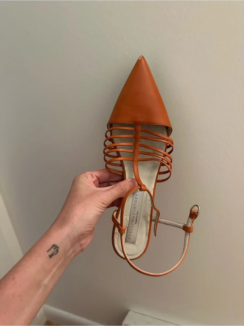 Stella McCartney Orange Strappy Pointed Slingback Kitten Heels